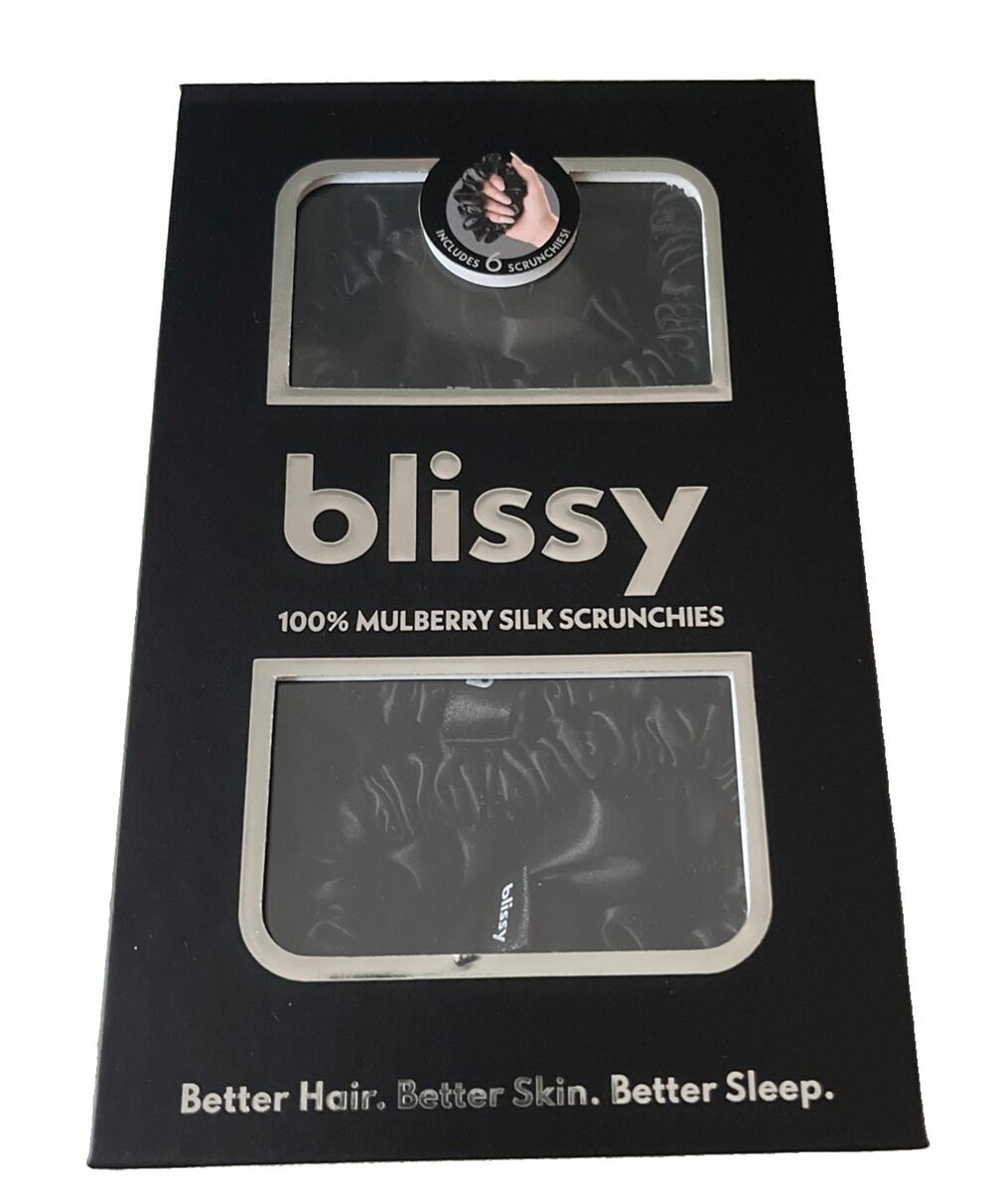 Blissy 100% Mulberry Silk Hair Scrunchies Black New 6 Pieces